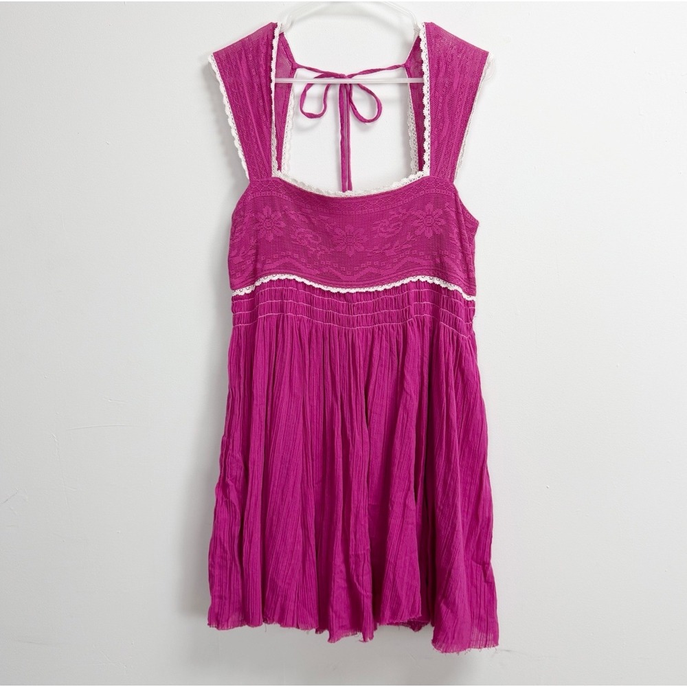 Free People Dress Womens Large Pink Heartland Mini Island Flower Sleeveless NWT